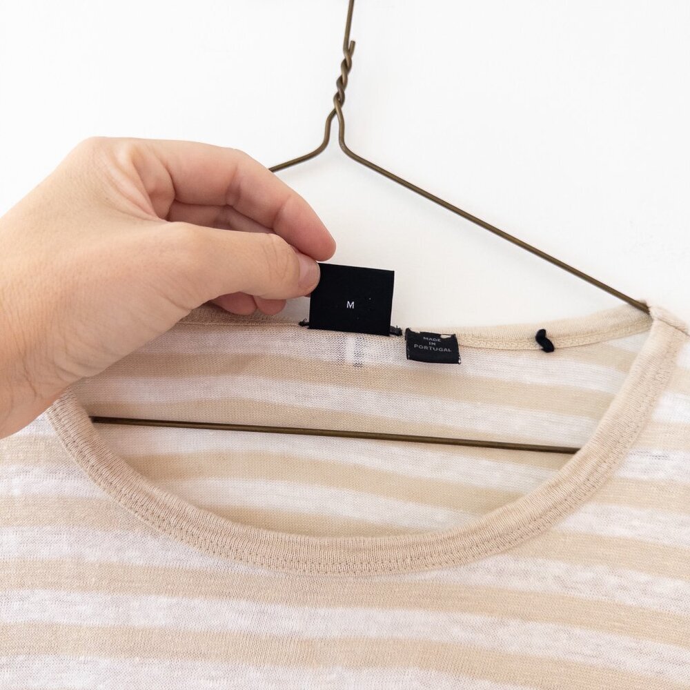 Hugo Boss Tiburt Stripe Linen T-shirt 100% Linen, Open White Size M - Picture 8 of 11